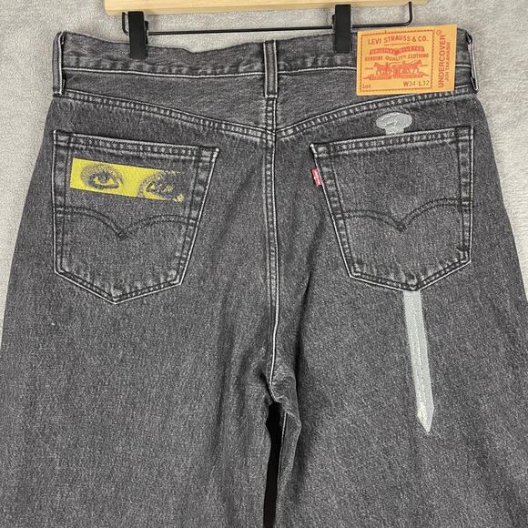 Levis Undercover Jeans Mens 34x32 Black Light Darkness Graphic Eyes Patch Denim - Picture 5 of 16